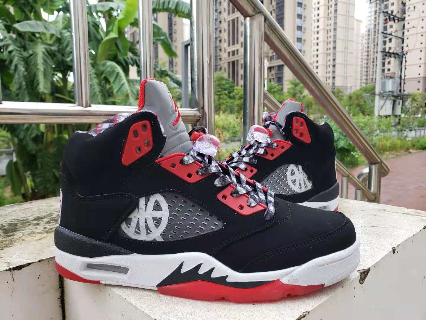 2021 Air Jordan 5 Black White Red Shoes - Click Image to Close